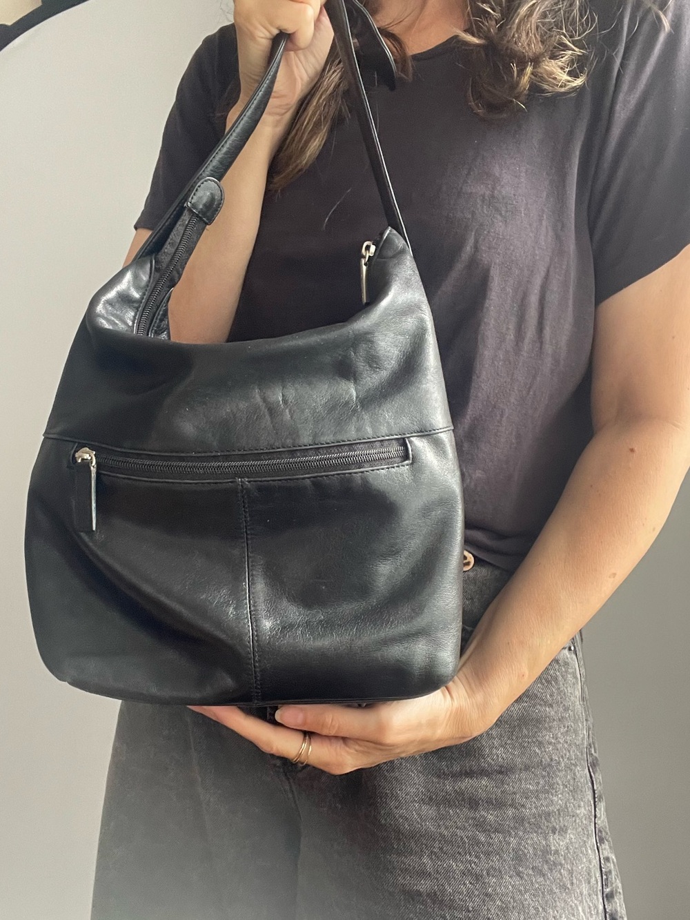 Stone Mountain Black Leather Slouchy Hobo Shoulder Bag